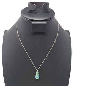 Princess Necklace Delicate Silver Tone Green Blue Jadelite Drop Pendant Gift